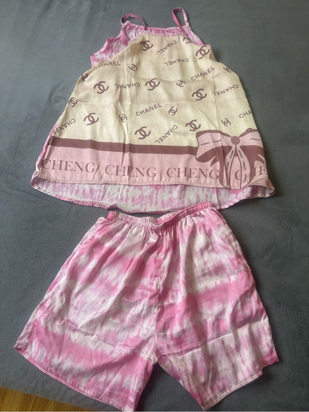 Cheng Pink & Cream Satin Camisole Set